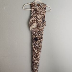 Privy Dress Womens maxi runched bodycon brown size M